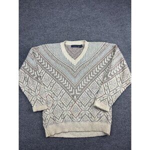 Vintage Crossings Sweater Mens Large Geometric Knit Pullover 90s Retro Winter